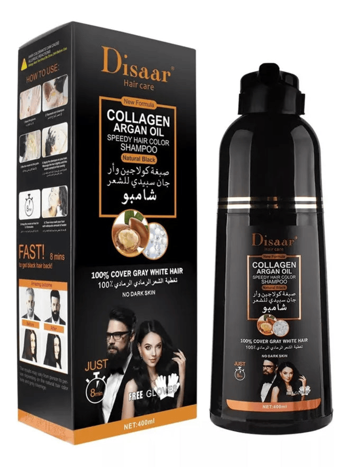 Disaar Collagen & Argan Oil Hair Color Shampoo Natural Black 400ml - Image 1
