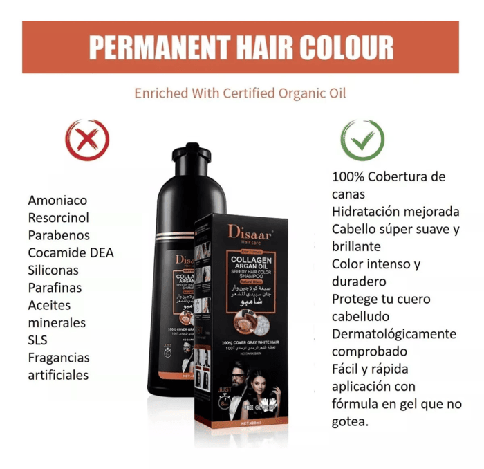 Disaar Collagen & Argan Oil Hair Color Shampoo Natural Black 400ml - Image 2