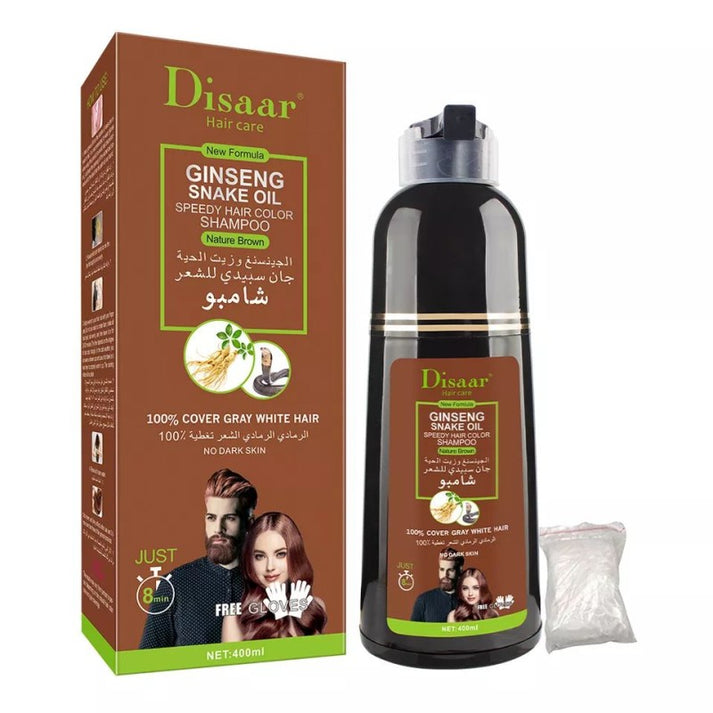 Disaar Ginseng & Snake Oil Hair Color Shampoo Natural Brown 400ml - Image 1